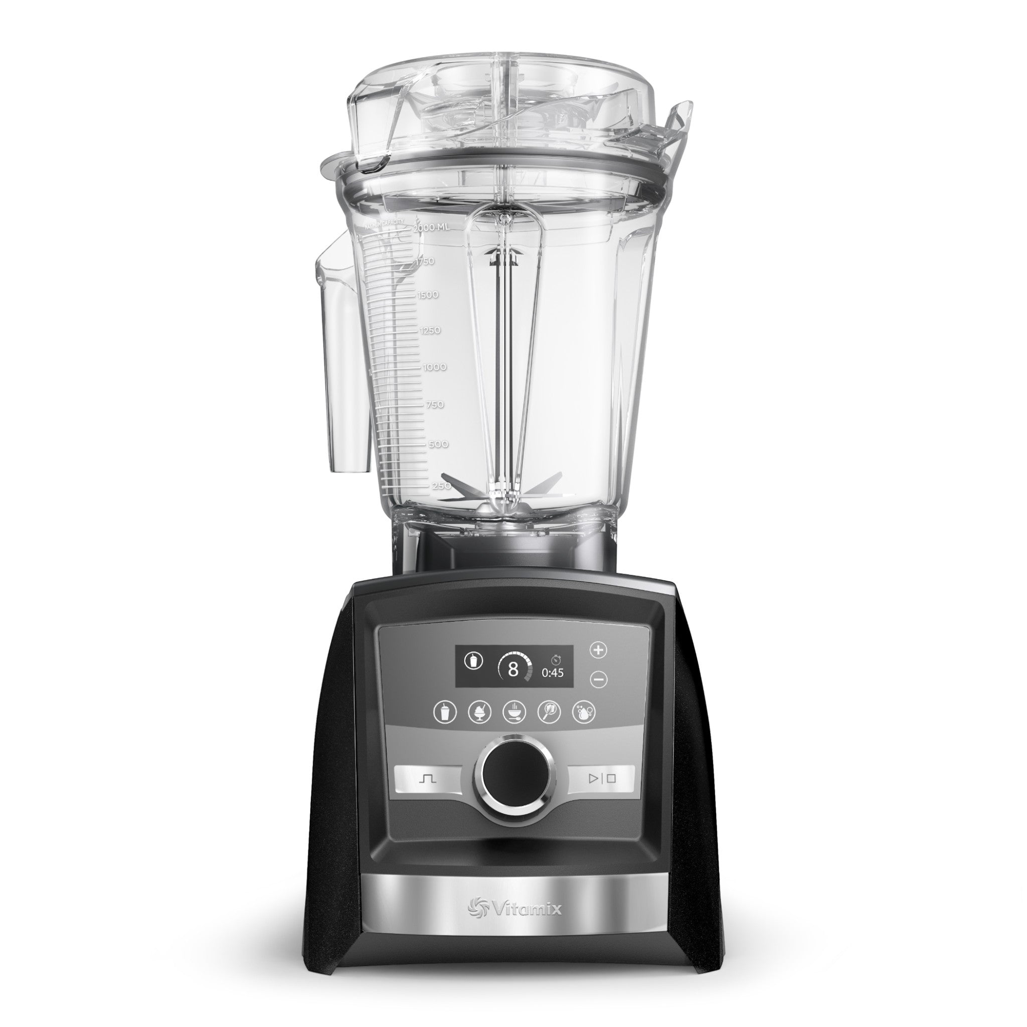 Vitamix Ascent A3500i high-performance blender in graphite - front product view with intuitive touch control panel and 2.0L Interlock container