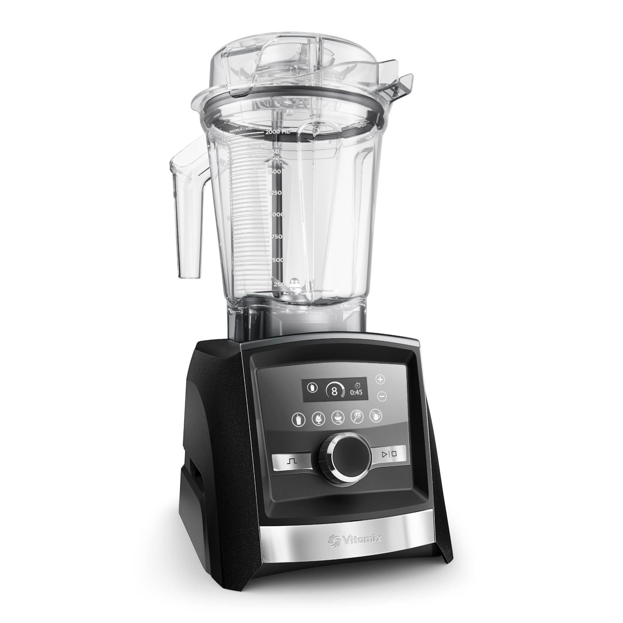Vitamix Ascent A3500i in graphite - proud angled view presenting premium touch display and brushed metal accent strip